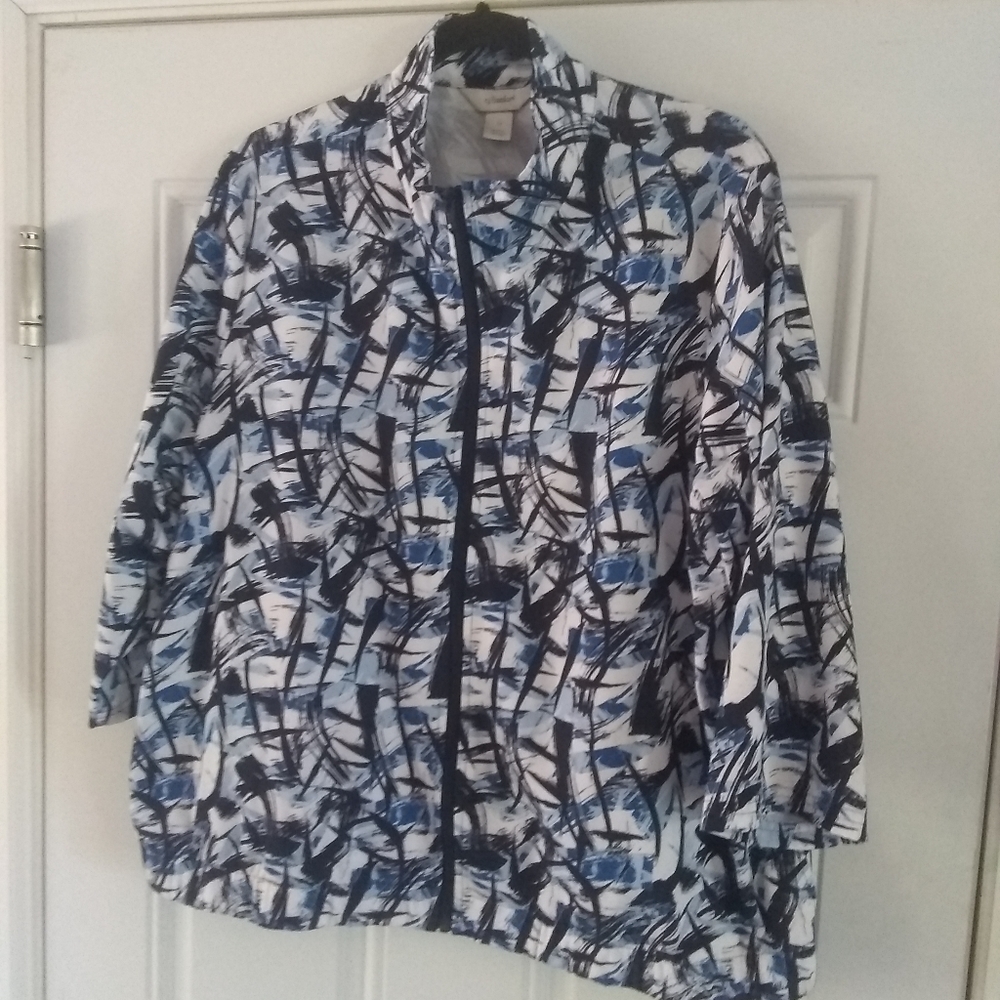 Cj Banks Jacket Black White & Blue Print Light Weight Windbreaker Plus Size 1X